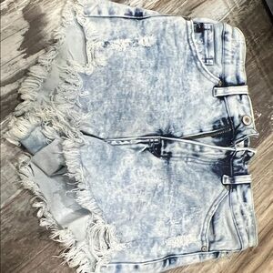 KanCan Frayed Hem Light Blue Jean Shorts